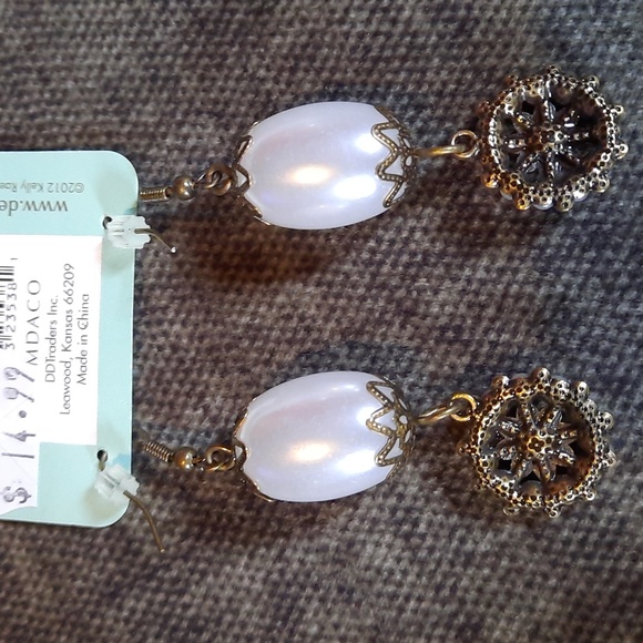Vintage Inspired Kelly Rae Roberts Designs Pearl Bronze Bauble Earrings NWT - Picture 4 of 5